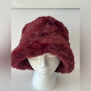 Luxurious burgundy Red Faux Fur Hat